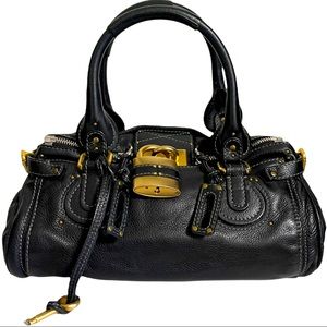 CHLOE Logos Paddington Shoulder Bag Leather Black